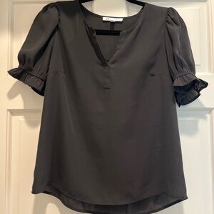 DR2 Black Blouse with Ruffled Short Sleeves. Size XS.